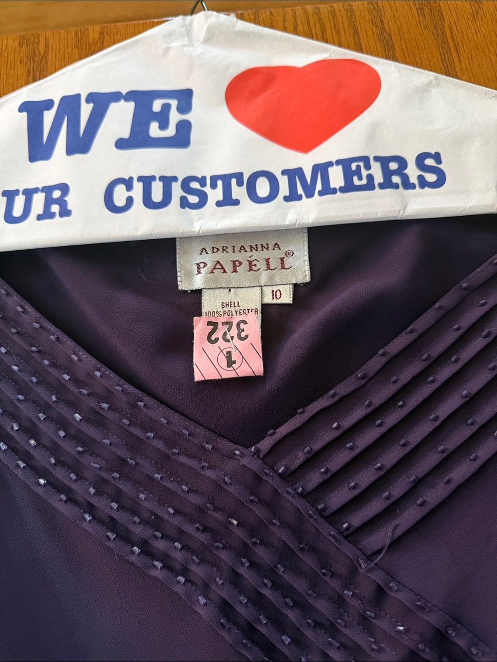 Adrianna Papell Deep Purple V-Neck Pintuck Slip Dress size 10 - Picture 3 of 8